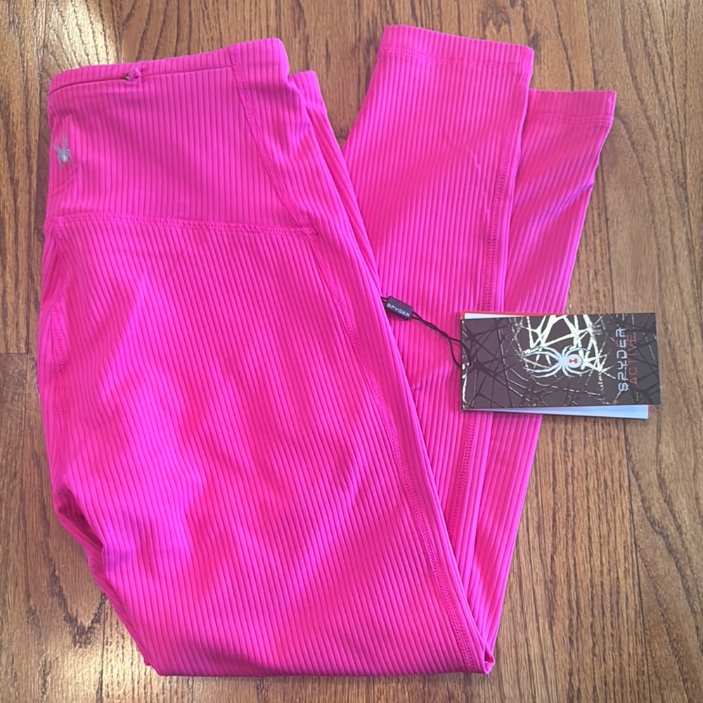 Bright Pink Ribbed High-Waisted Leggings